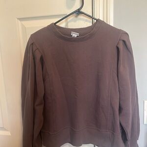 Women's Crewneck Puff-Sleeve Sweatshirt - Brown
